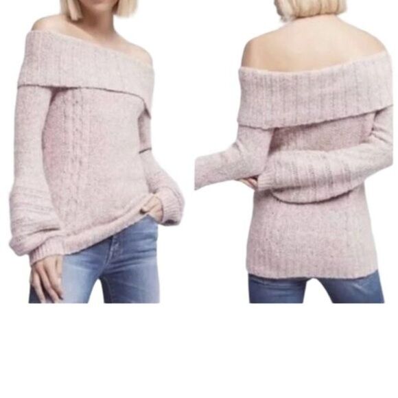 Sleeping on Snow Anthropologie Violet  Marled Off Shoulder Sweater Size Large - Picture 1 of 11